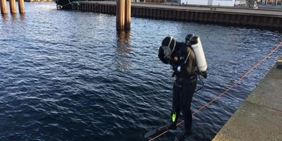 Dykker springer i havet